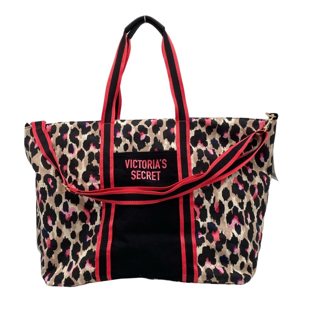 Victoria's Secret Black and Pink Animal Print   Weekend Bag Tote